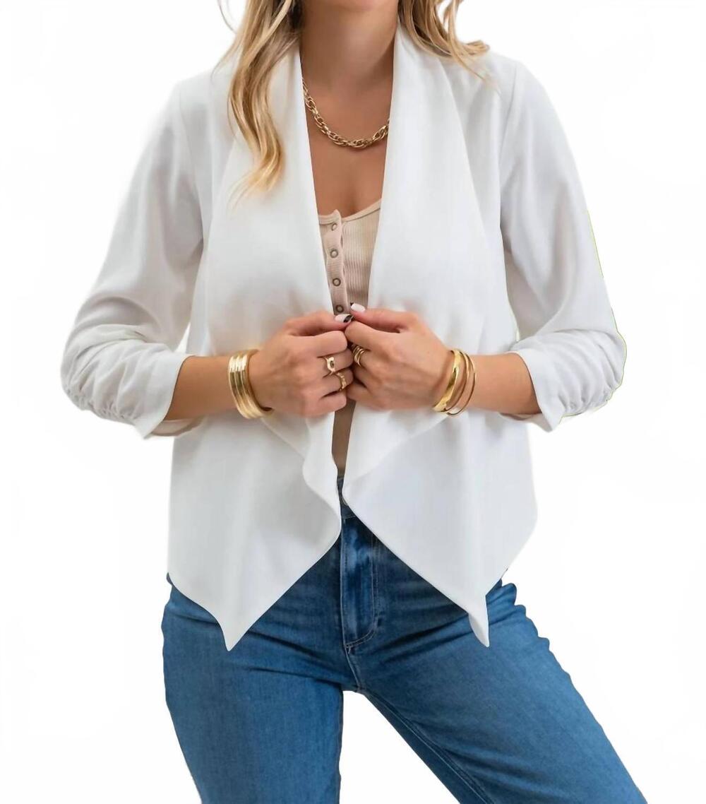NEW BLU PEPPER ruched sleeve blazer in off white